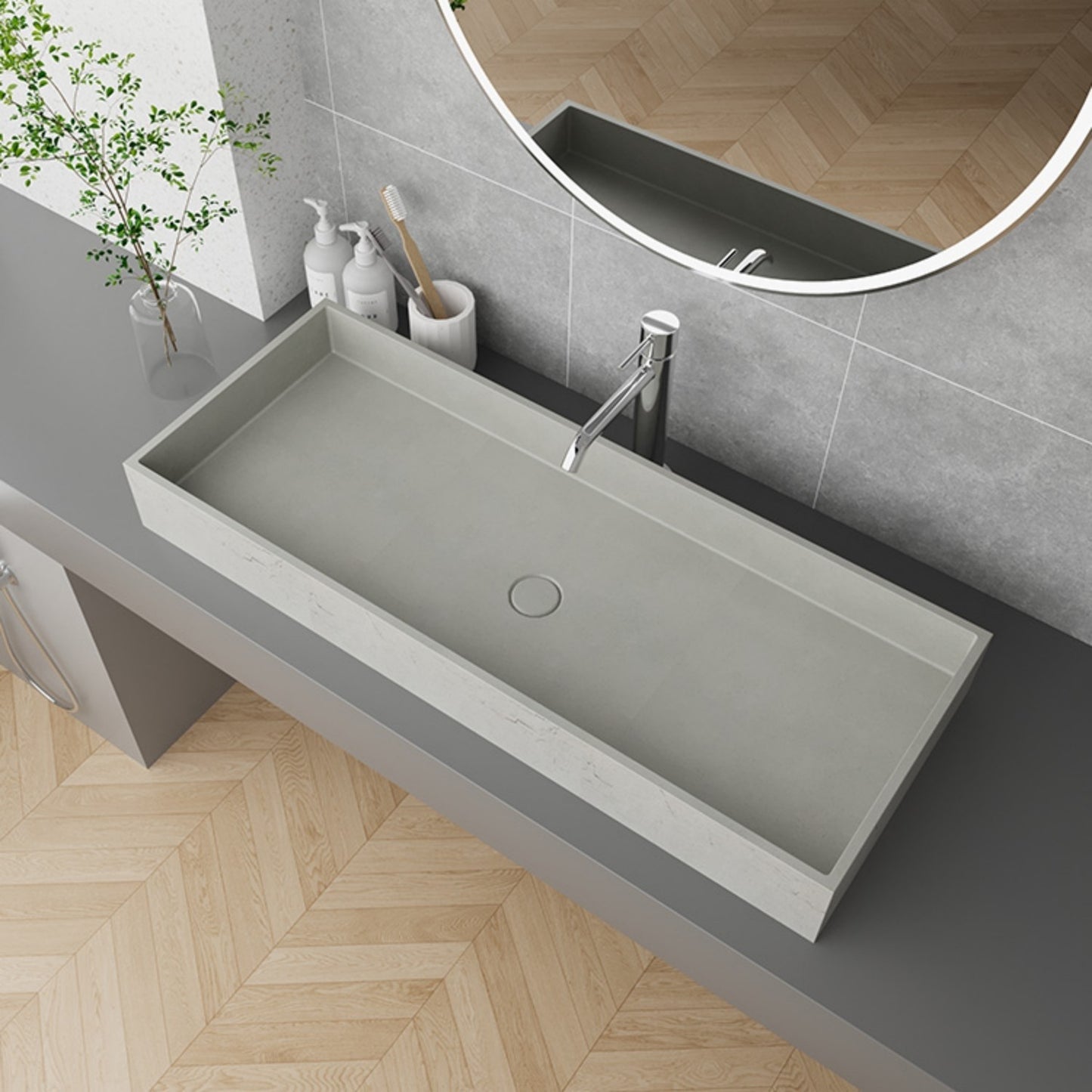 CSK-1012C Thin Rectangular Bathroom Cement Basin