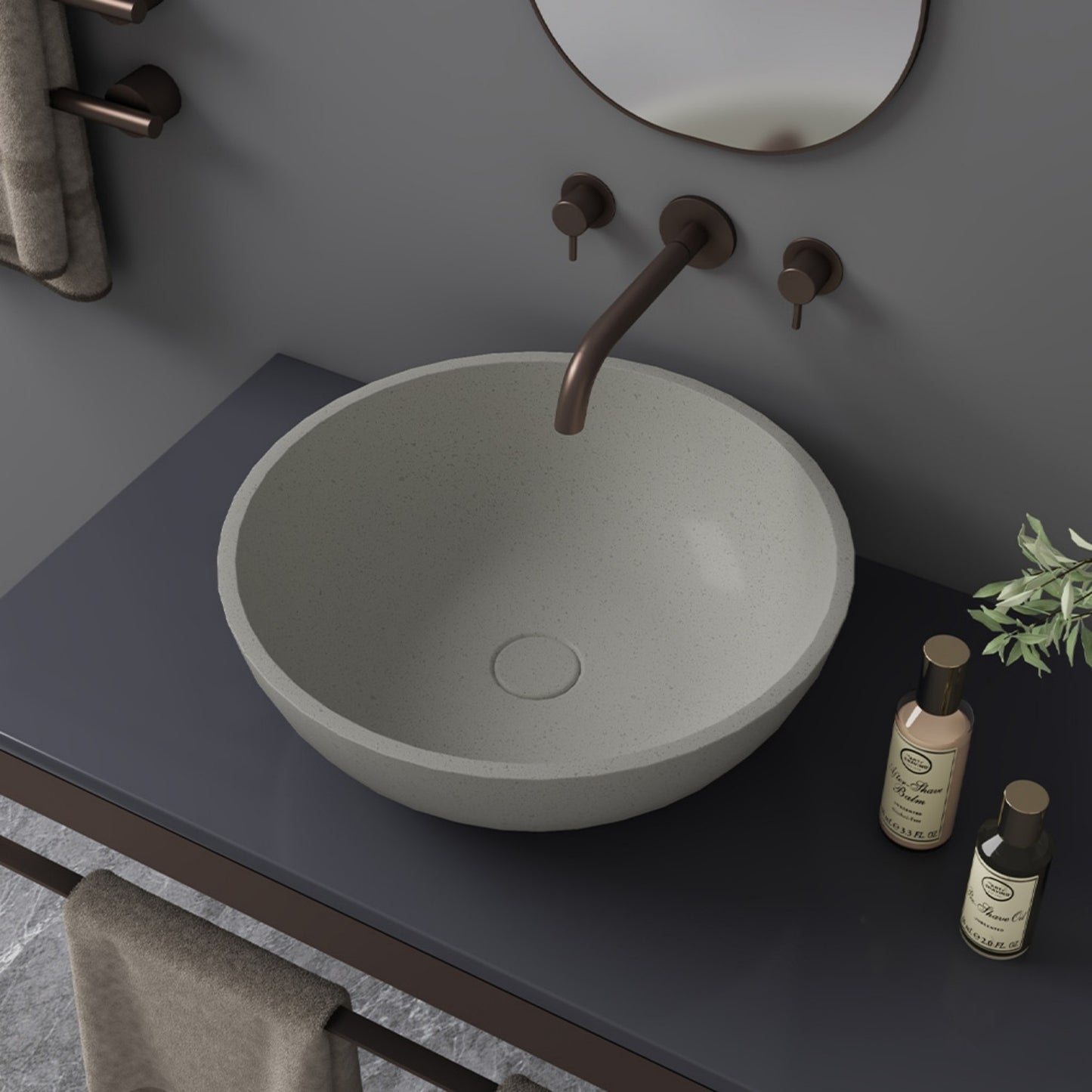 Gray Circular Cement Platform Basin