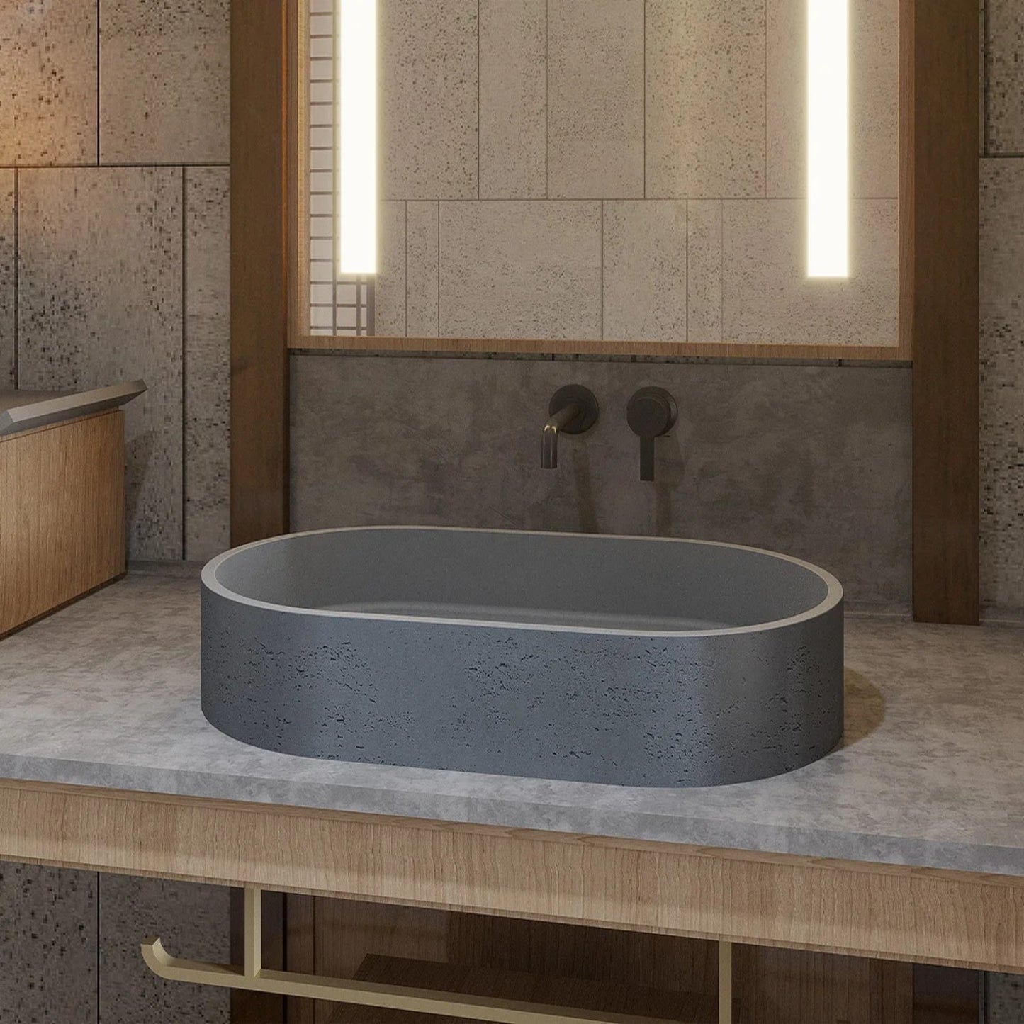 Grey Oval Long Cement Basin