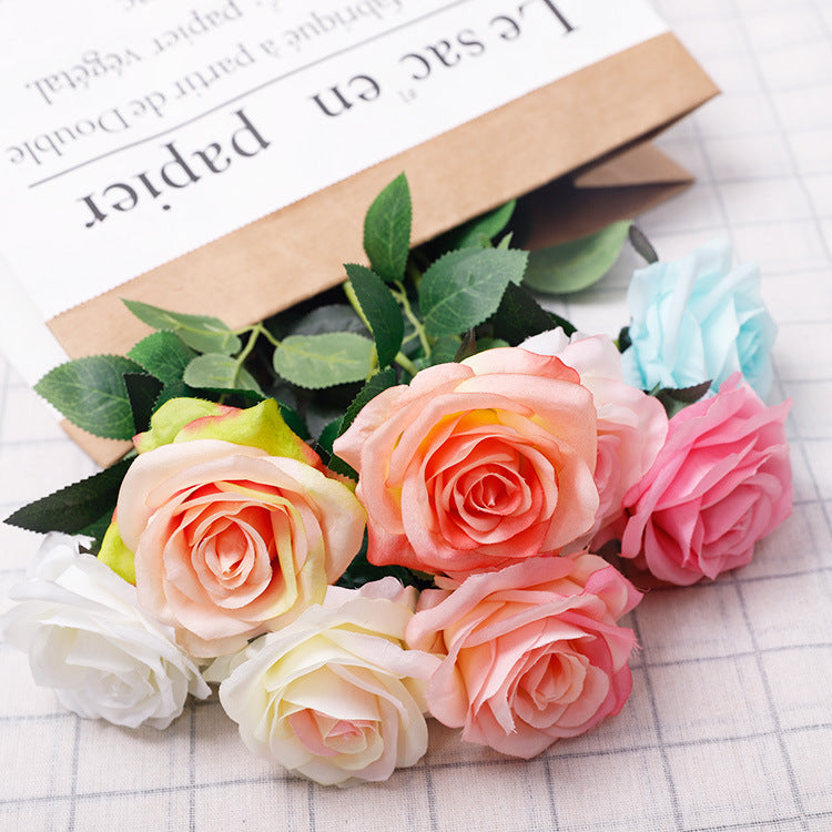 Simulated Flower Colorful Rose Single Branch