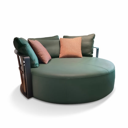 Элегантный и вращающийся круглый диван из натуральной кожи для отдыха с восемью колесами