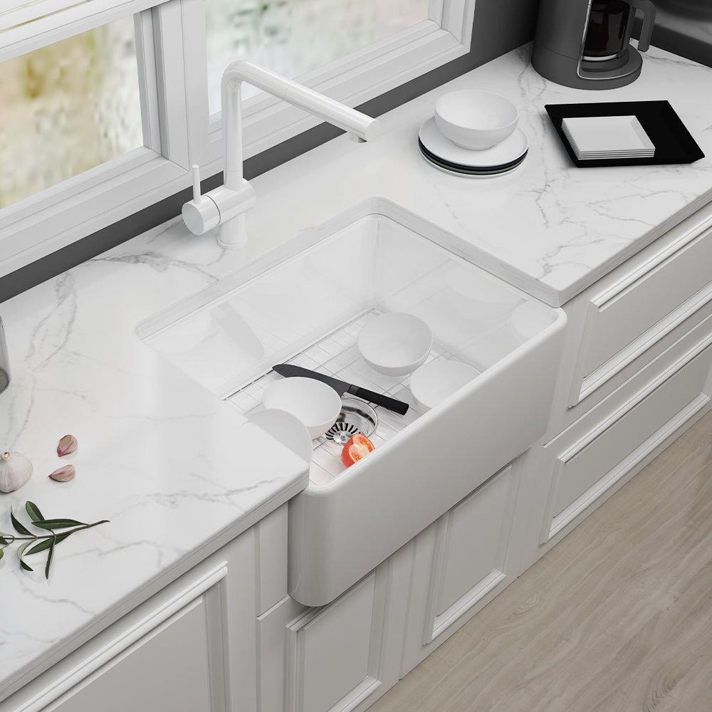 CB-005 24 Inch White Cabinet Basin Ceramic Undermount Kitchen Sink