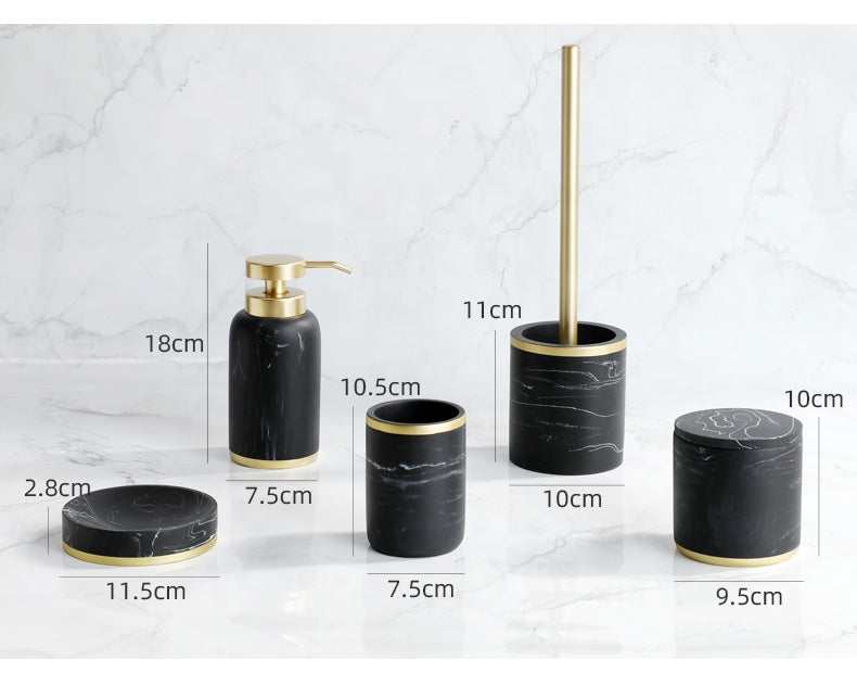 Black Marble Gold Soap Dispenser Tooth Brush Toilet Brush Holder Resin Bathroom Accessories Sets
