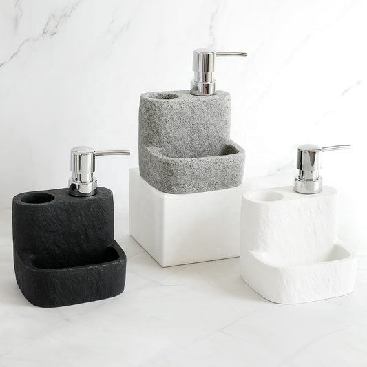 150 Ml Unique Design Resin Hand Foam Pump Kitchen Liquid Soap Dispenser With Steel Ball Sponge Brush Holder
