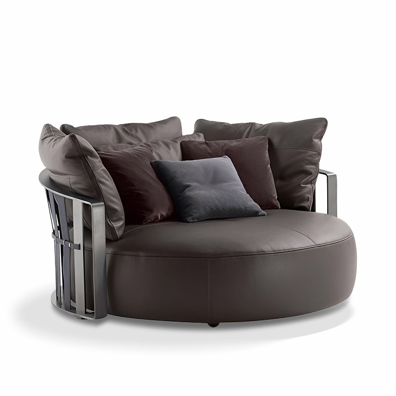 Leisure Real Leather Elegant And Rotatable Love-Seat Round Sofa With Eight Wheels