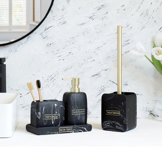 Black Marble Resin Bathroom Accessories Set