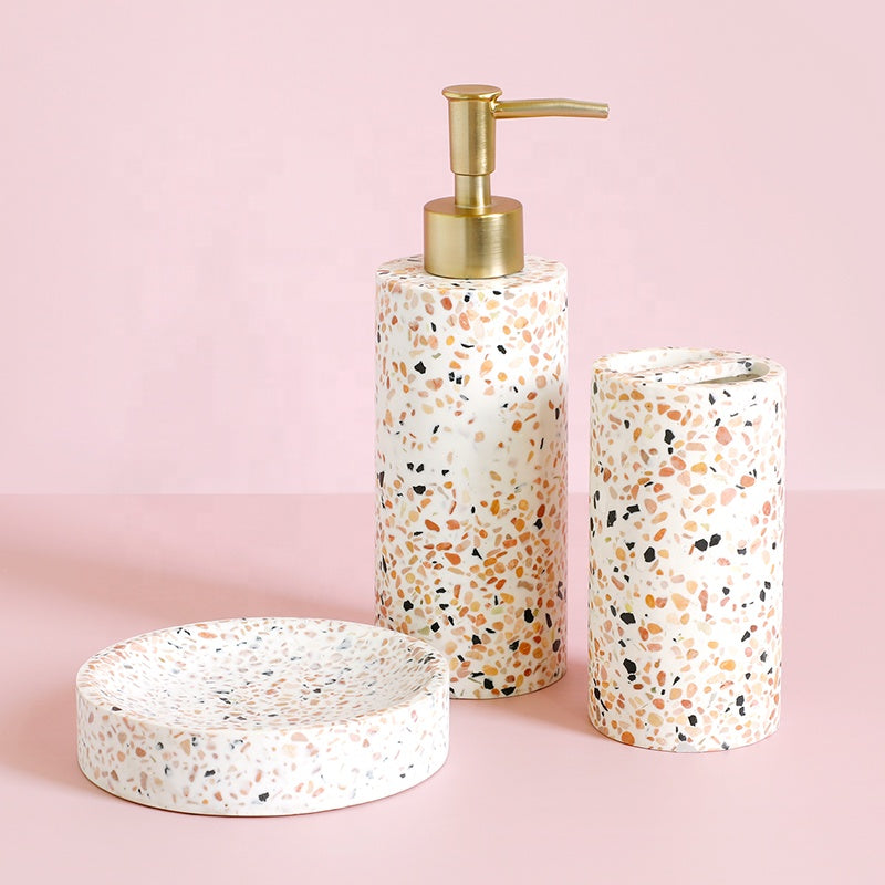 1 set 3pcs Colorful Terrazzo sandstone Rock bathroom accessories supplies Customized Bathroom accessory set