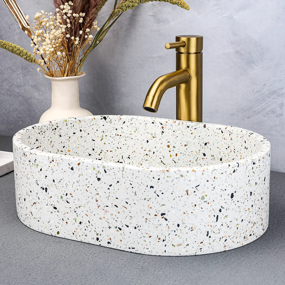 CS-010 Concrete Counter Top Hotel Bathroom Terrazzo Handmade Sink