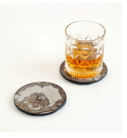 Deft Design 4 Inch Non Slip Water Absorbent Agate Stone Coffee Tea Wine Cup Coaster With Cork Back