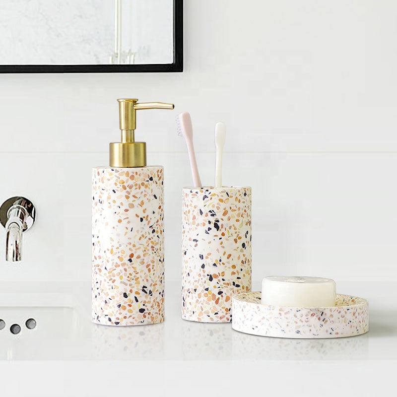 1 set 3pcs Colorful Terrazzo sandstone Rock bathroom accessories supplies Customized Bathroom accessory set