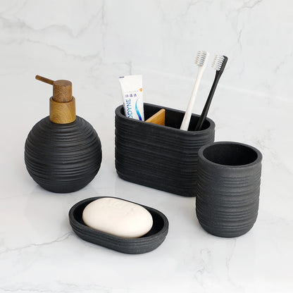 Custom Beige Nature Sandstone  Lotion Soap Dispenser Pump Thoothbrush Holder Soap Dish Bathroom Accessories Sets