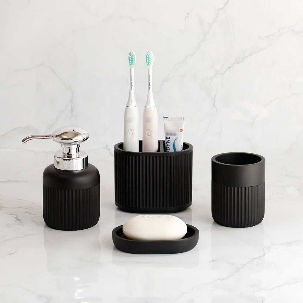 Black Modern Beige White Nature Sandstone Resin Stone Soap Pump Bathroom Sets