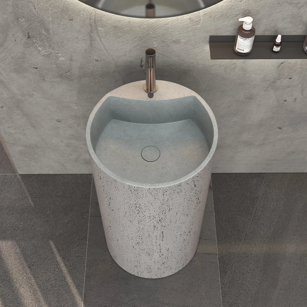 CS-013 Bathroom Pedestal Sink Blackconcrete Freestanding Washbasin