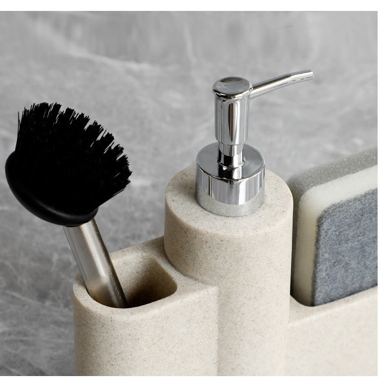 2024 Hot Sale New 250Ml Polyresin Kitchen Soap Dispenser With Brush And Spone Holder