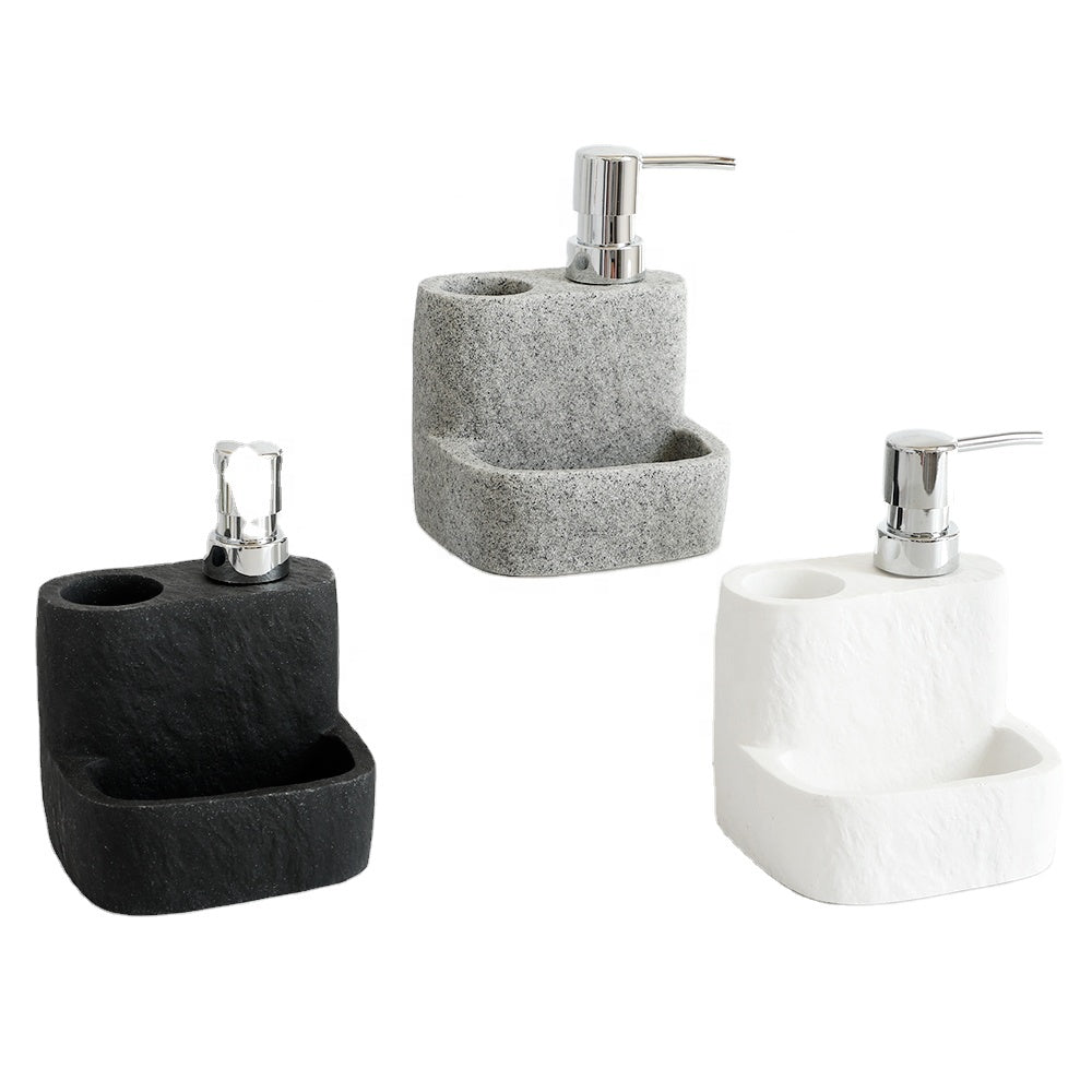 3 In 1 Sandstone Kitchen Set Liquid Soap Dispenser Hand Soap Pump With Cleaning Brush And Ball Holder