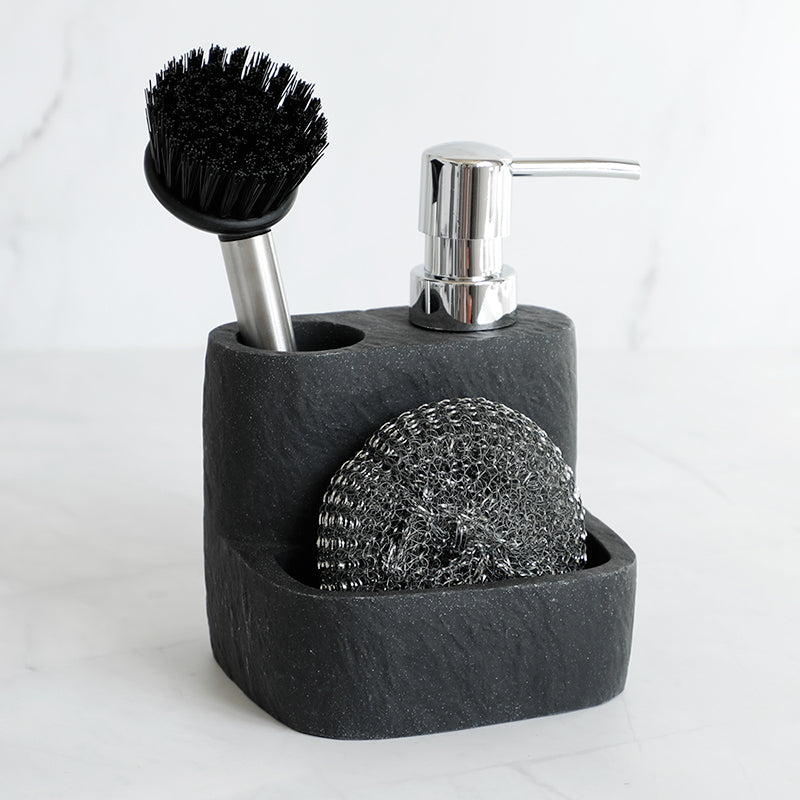150 Ml Unique Design Resin Hand Foam Pump Kitchen Liquid Soap Dispenser With Steel Ball Sponge Brush Holder