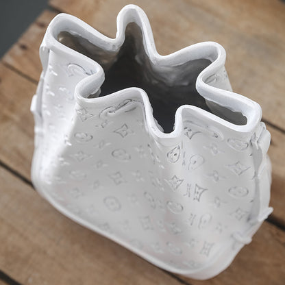 White Bag Shaped Cement Vase