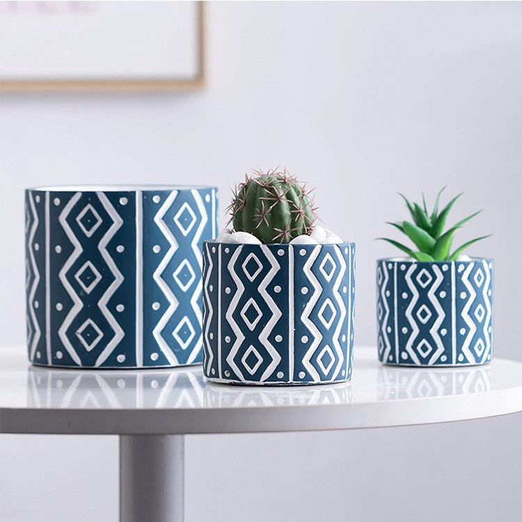 Home Blue Cement Vase Handicrafts
