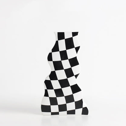 Black And White Checkerboard Ceramic Vase