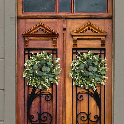 Simulated Green Plant Wreath With Wooden Board And Hemp Rope Hooks