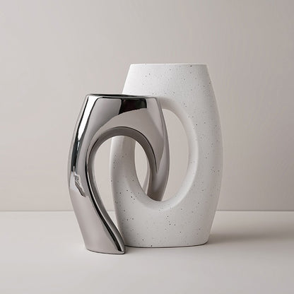 Ceramic White Vase And Irregular Flower Implement