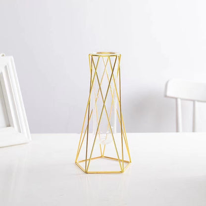 Golden Geometric Iron Vase