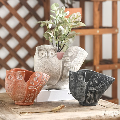 Creative Retro Owl Shaped Cement Flowerpot