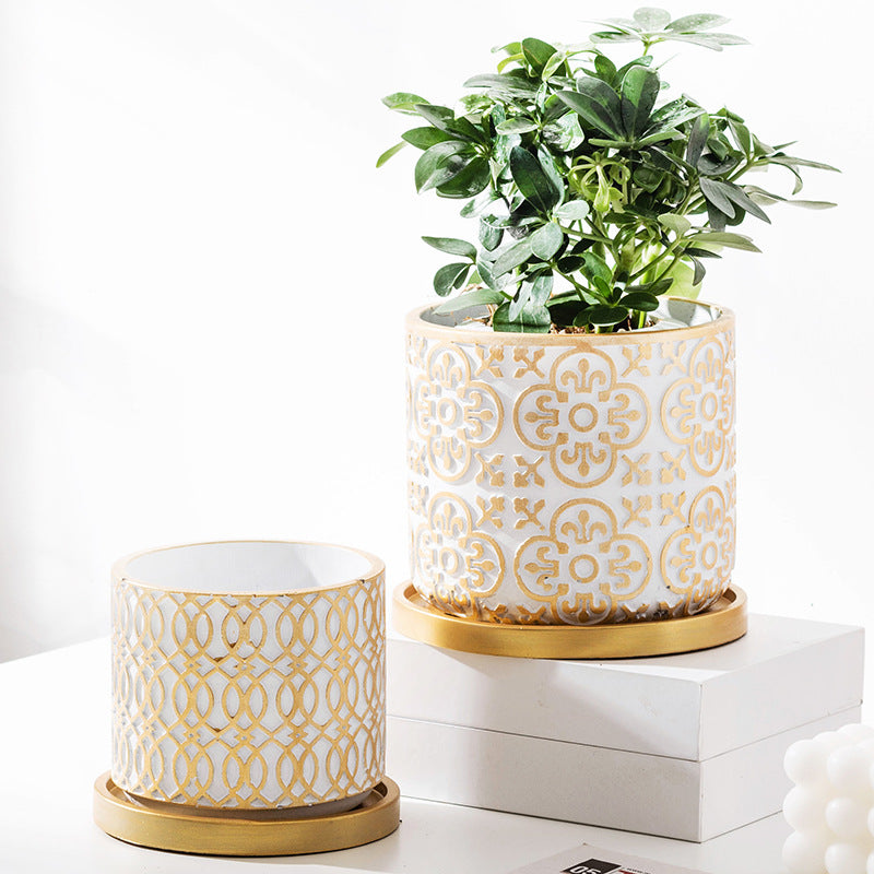 Golden Patterned Cement Handicraft Vase
