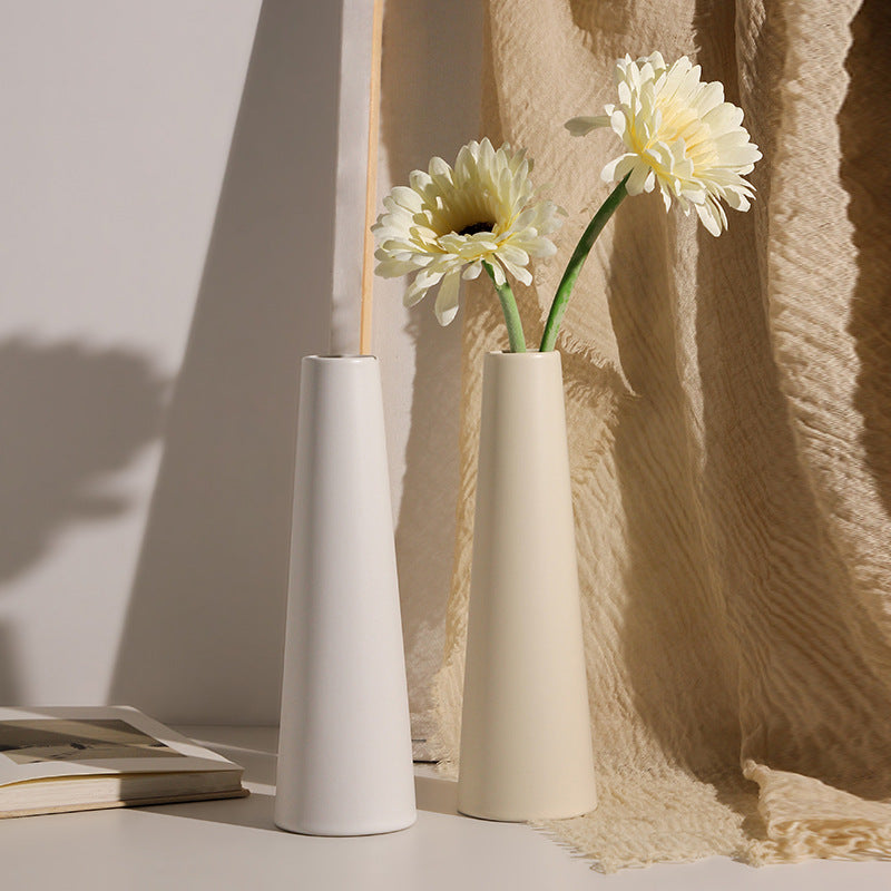 White Ceramic Straight Tube Vase