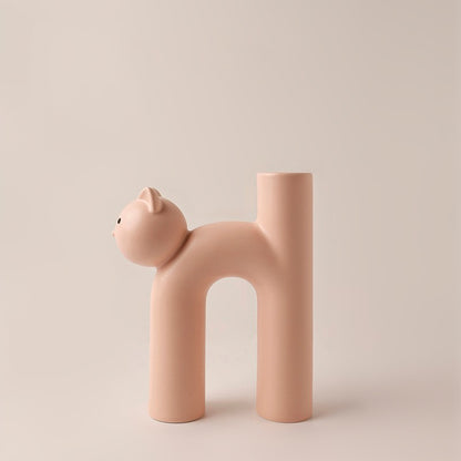 Creative And Cute Tube Shaped Cat Flower Ceramic Vase