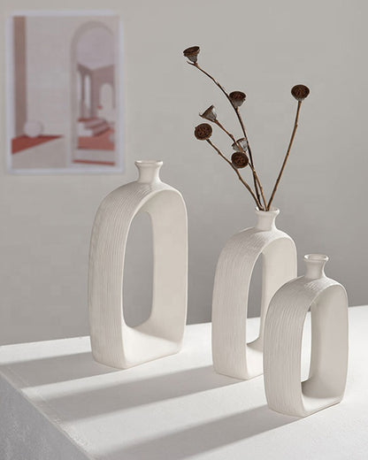 CV-004 White Ceramic Dry Flowers Vase