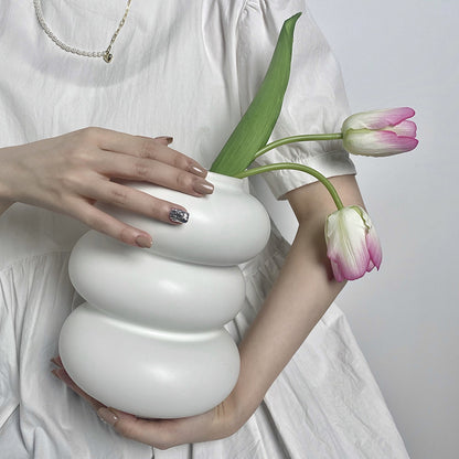 White Donut Shaped Ceramic Vase