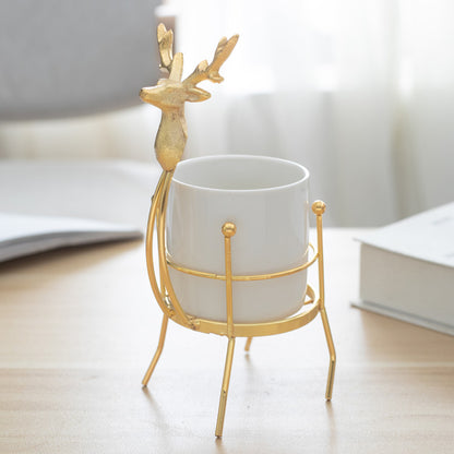 Креативная керамическая ваза с железным оленем