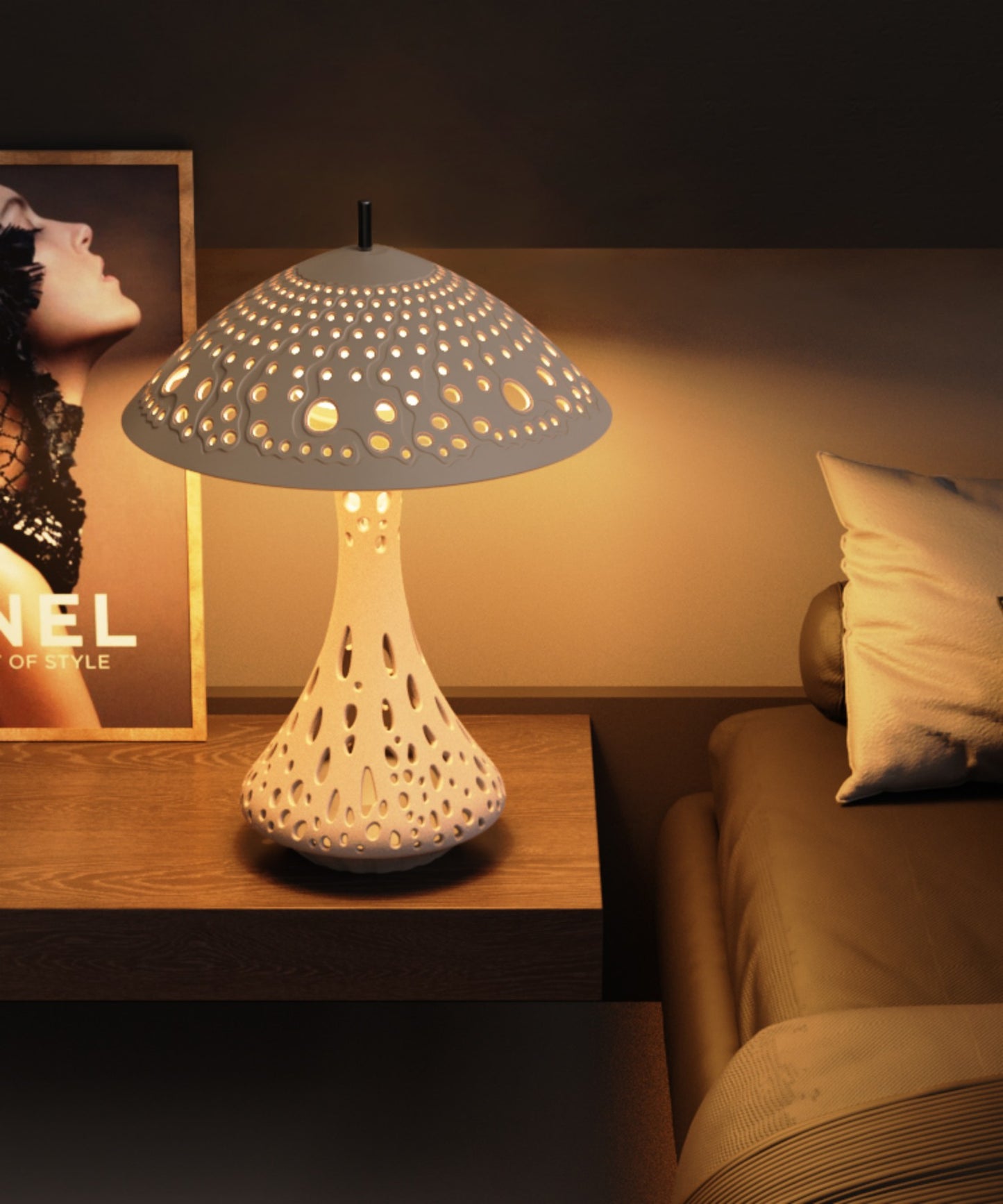 Hollow Mushroom Shaped Ceramic Desk Lamp