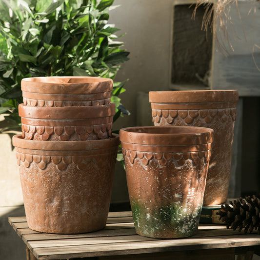 Roman Retro Red Pottery Cement Flowerpot