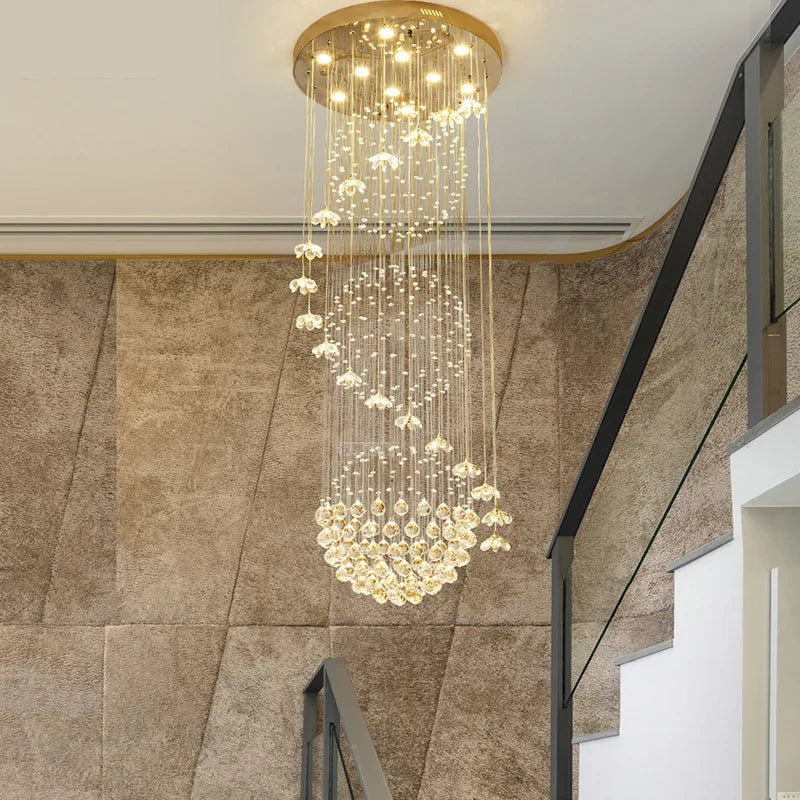 hotel large gold long ceiling luxury hanging pendant lights lighting led staircase modern crystal chandelier
