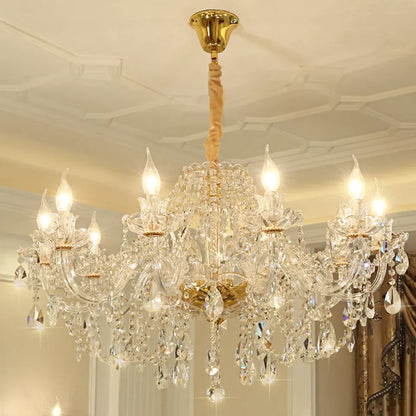 Европейский стиль, большой проект, отель, вилла, зал, современная классика, стеклянная люстра Мария Терезия, подвесной светильник