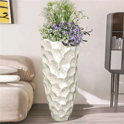 New set of three Nordic simple art floor white shell flower pot vases for home decor