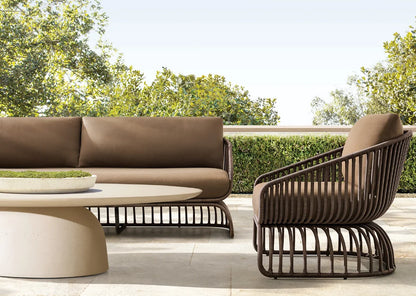 Modern Luxury All Weather Patio Garden Hotel Pool Sofa Set Outdoor Leisure Waterproof Furniture Concrete Oval Coffee Table