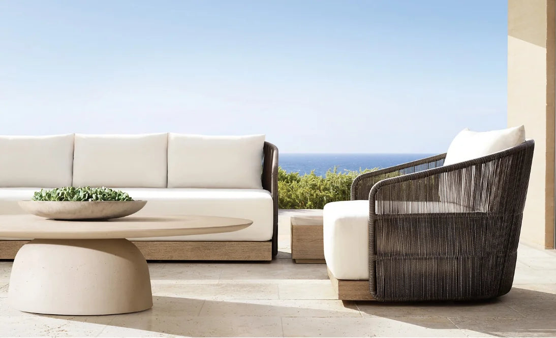 Modern Luxury All Weather Patio Garden Hotel Pool Sofa Set Outdoor Leisure Waterproof Furniture Concrete Oval Coffee Table