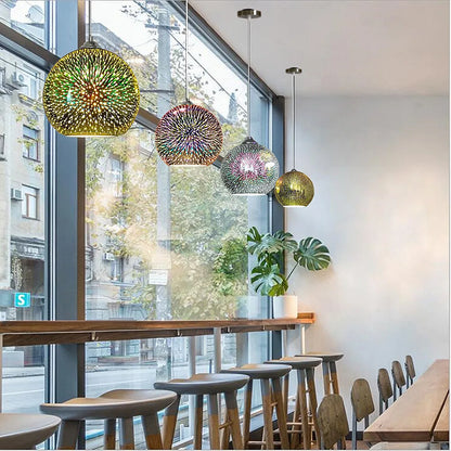 Modern Chandelier 3D Colorful Nordic Starry Sky Ceiling Light Hanging Glass Shade Pendant Lamp