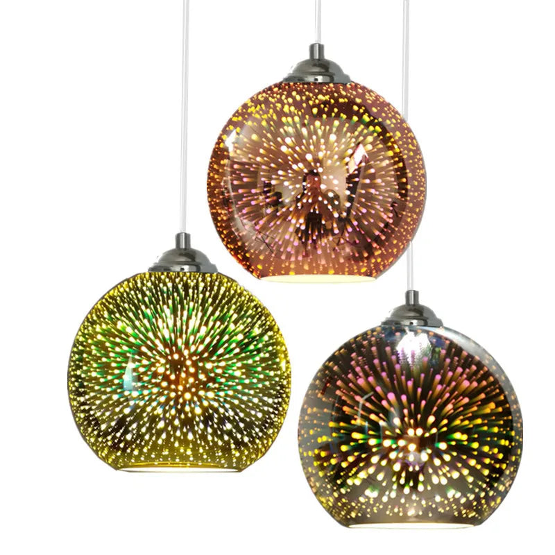 Modern Chandelier 3D Colorful Nordic Starry Sky Ceiling Light Hanging Glass Shade Pendant Lamp