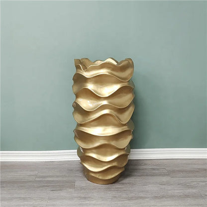 Modern White Gold Wave Shape Relief Vase Flower Pot Planter for Home Decoration
